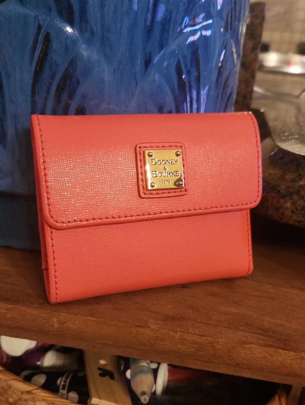Dooney & Bourke Coral Pink Saffiano Bifold Wallet with Gold Plate